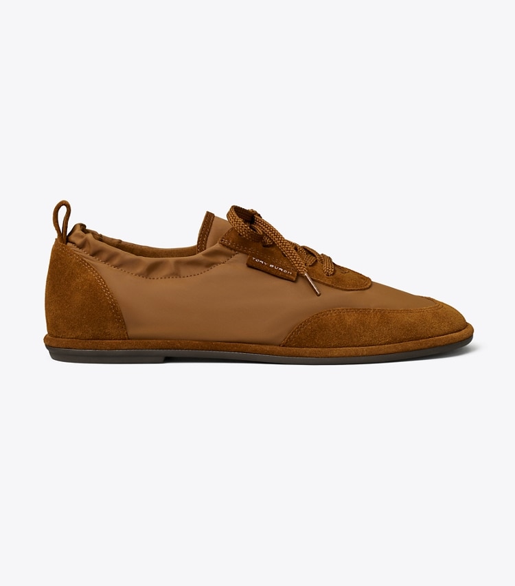 Tory Burch designer sneakers Ballet Sneaker in DRY MESA / COGNAC BROWN side
