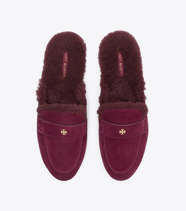 Tory Burch designer loafers Ballet Sport Pantolette mit Lammfell in DARK CARMINE von oben