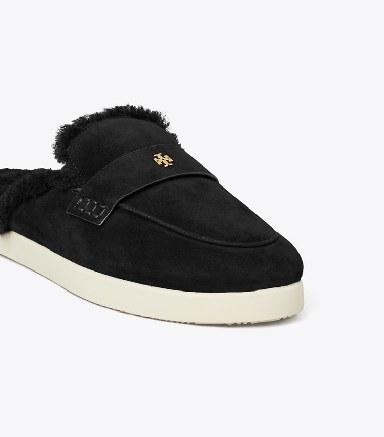 Tory Burch designer flats Ballet Sport Shearling Mule in PERFECT BLACK detail