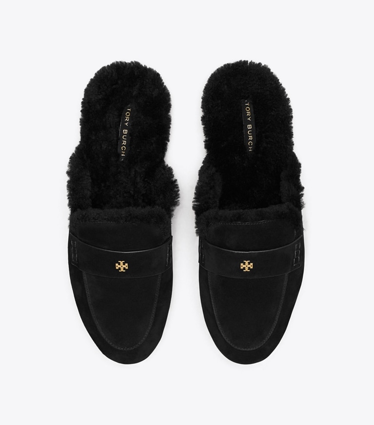 Tory Burch designer flats Ballet Sport Shearling Mule in PERFECT BLACK overhead
