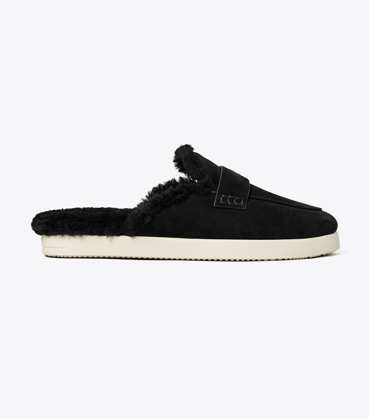 Tory Burch designer flats Ballet Sport Shearling Mule in PERFECT BLACK side