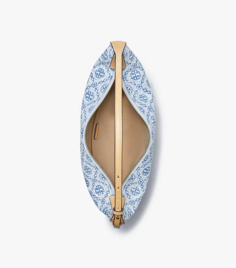 Tory Burch designer hobo bags Balloon Bag aus Denim mit T-Monogramm in Powder Blue angle