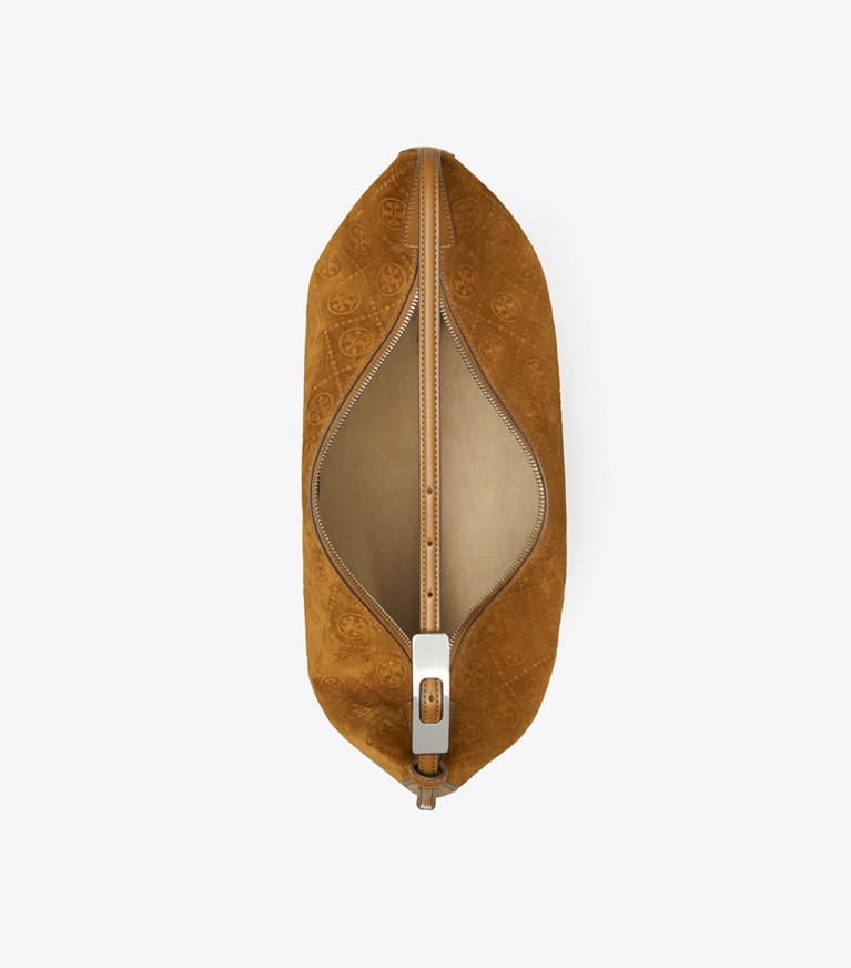 Tory Burch designer hobo bags Balloon Bag aus Wildleder mit T-Monogramm in CHICORY BROWN angle
