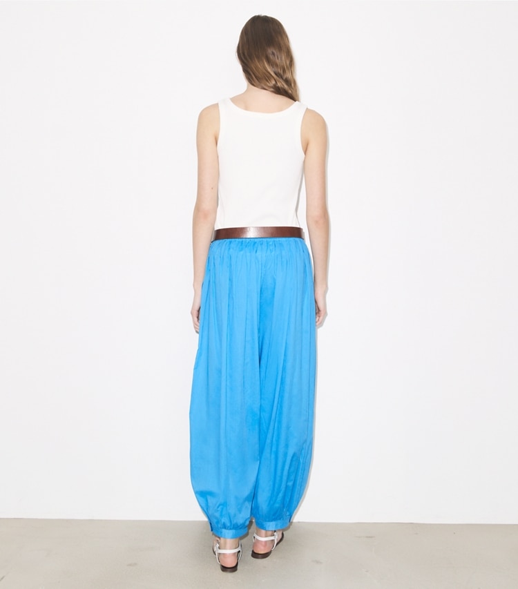Tory Burch designer bottoms Balloon Pant in Bay Blue on model back