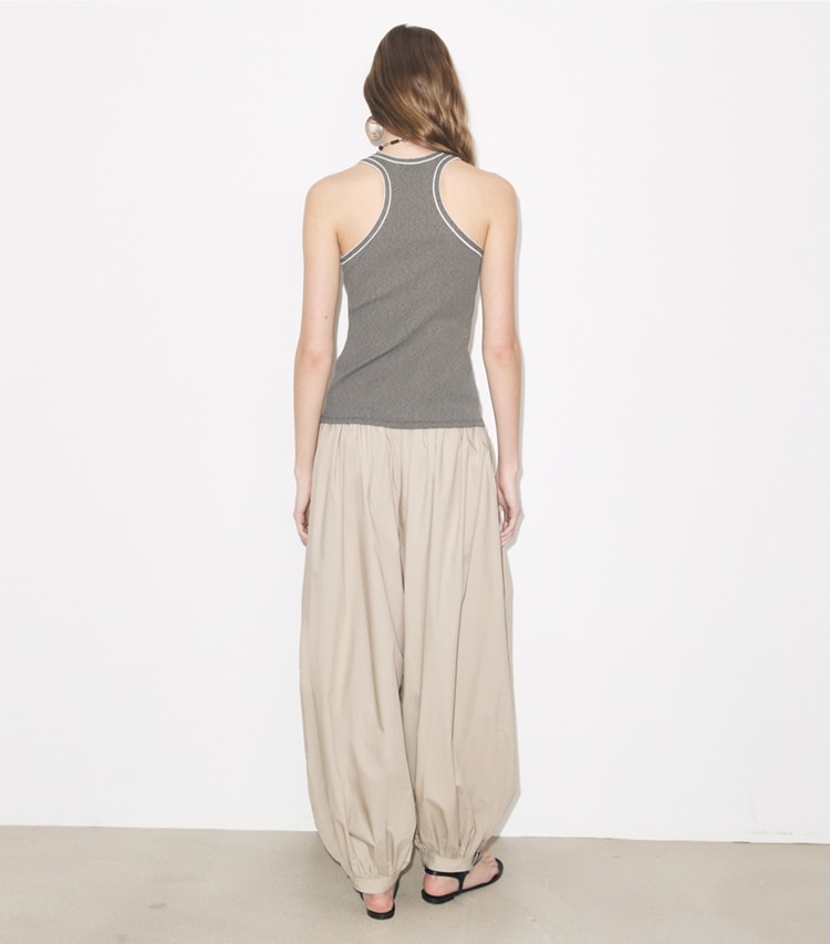 Tory Burch designer bottoms Balloon Pants in Gray on model back