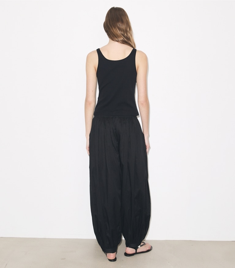 Tory Burch designer bottoms Balloon Pants in BLACK on model back