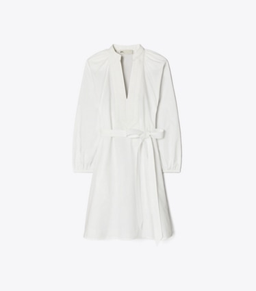 Tory Burch designer coverups Balloon Sleeve Cotton Tunic Dress in White / White front