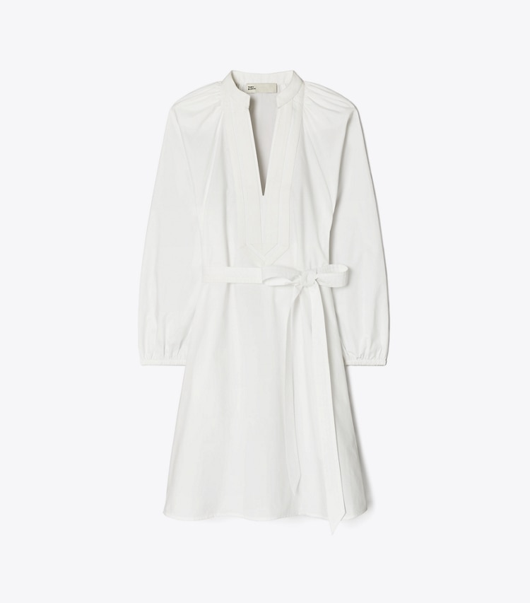 Tory Burch designer coverups Balloon Sleeve Cotton Tunic Dress in White / White front