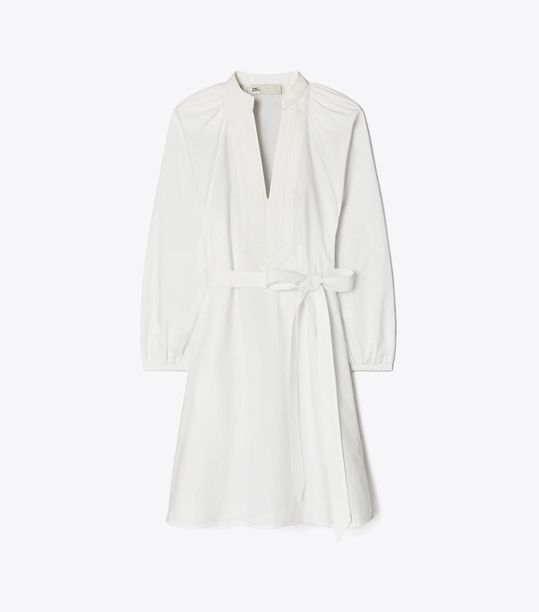 Tory Burch designer coverups Balloon Sleeve Cotton Tunic Dress in White / White front