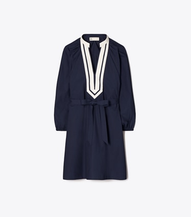 Tory Burch designer coverups Balloon Sleeve Cotton Tunic Dress in Tory Navy front