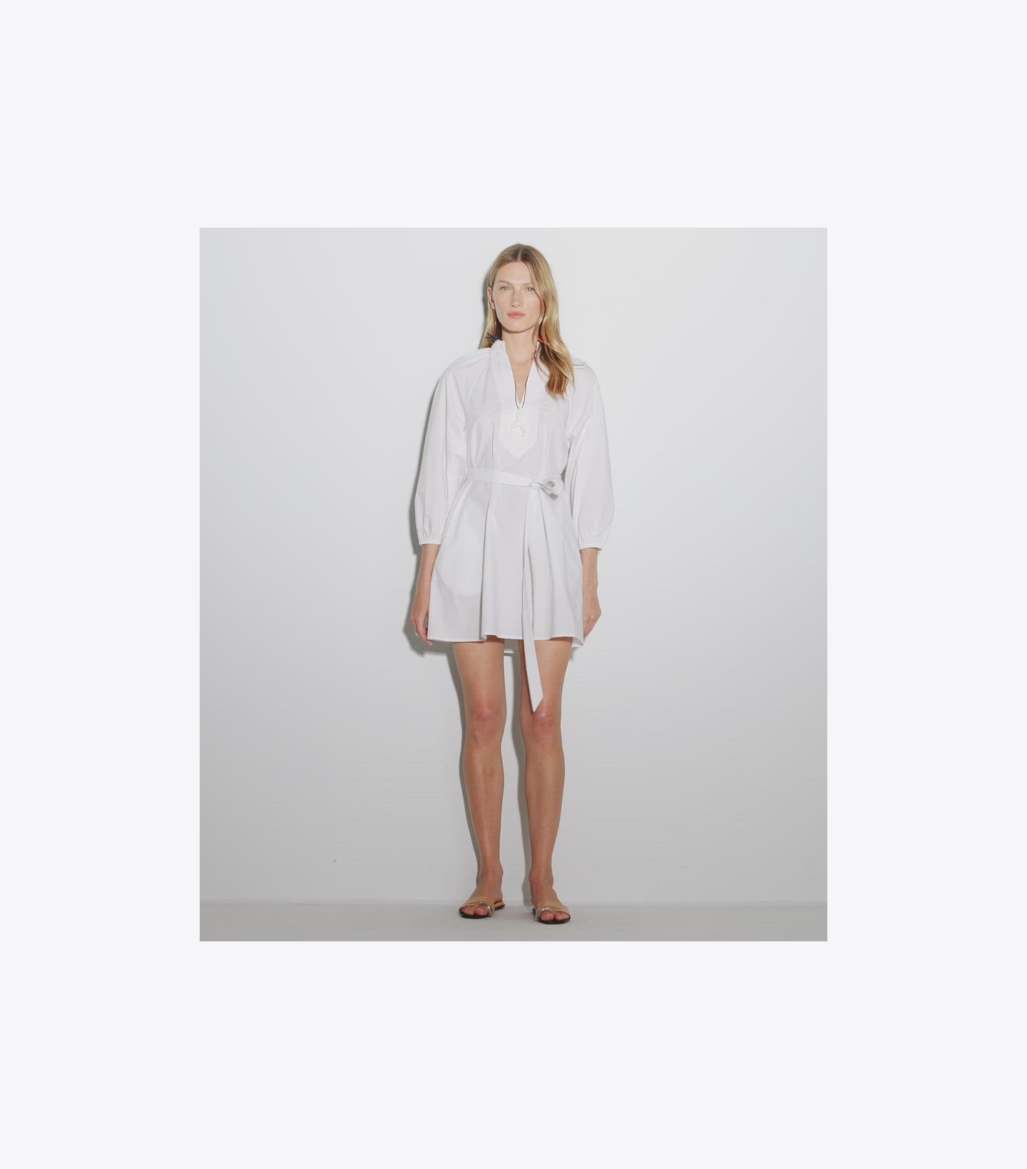 Balloon Sleeve Cotton Tunic Dress