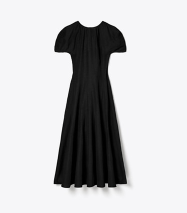 Tory Burch designer dresses Balloon Sleeve Linen Dress in Black front