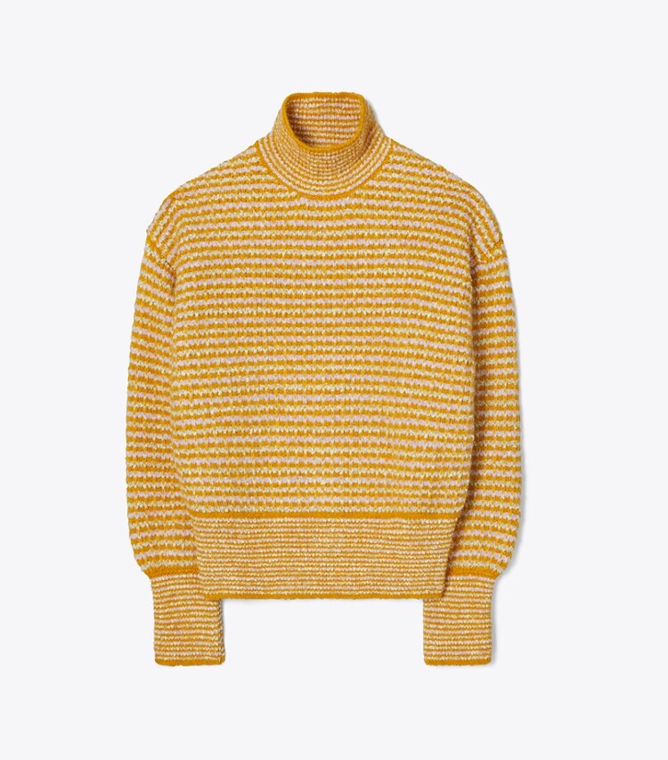 Tory Burch designer sweaters Balloon Sleeve Turtleneck Sweater in Gold Sun front
