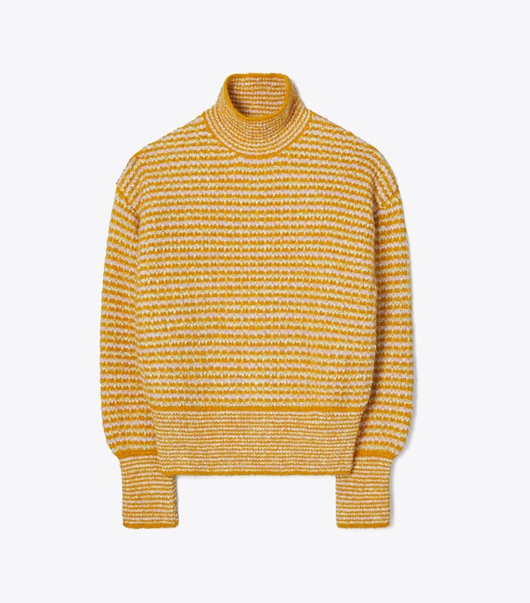 Tory Burch designer sweaters Balloon Sleeve Turtleneck Sweater in Gold Sun front
