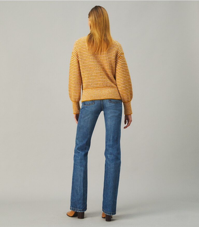 Tory Burch designer sweaters Balloon Sleeve Turtleneck Sweater in Gold Sun front
