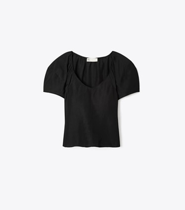 Tory Burch designer tops Balloon Sleeve Viscose Top in Black front