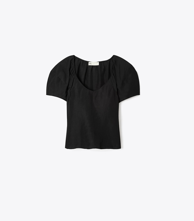 Tory Burch designer tops Balloon Sleeve Viscose Top in Black front