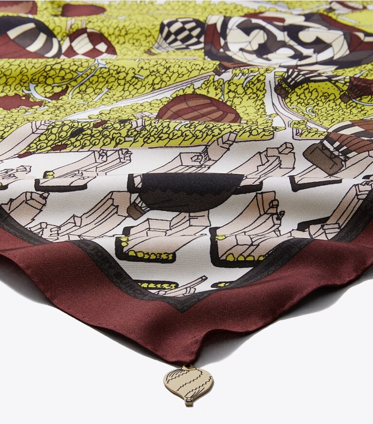 Tory Burch designer scarves Balloons In the Sky Silk Neckerchief in Chartreuse overhead