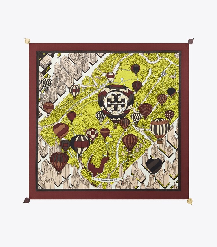 Tory Burch designer scarves Balloons In the Sky Silk Neckerchief in Chartreuse overhead