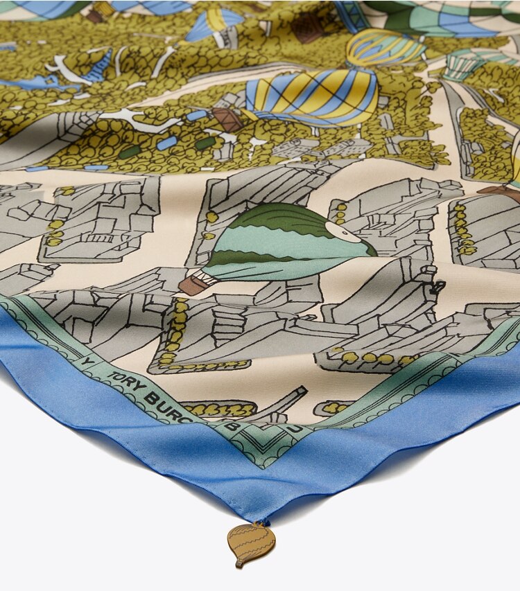 Tory Burch designer scarves Balloons In the Sky Silk Square Scarf  in Blue Marina detail