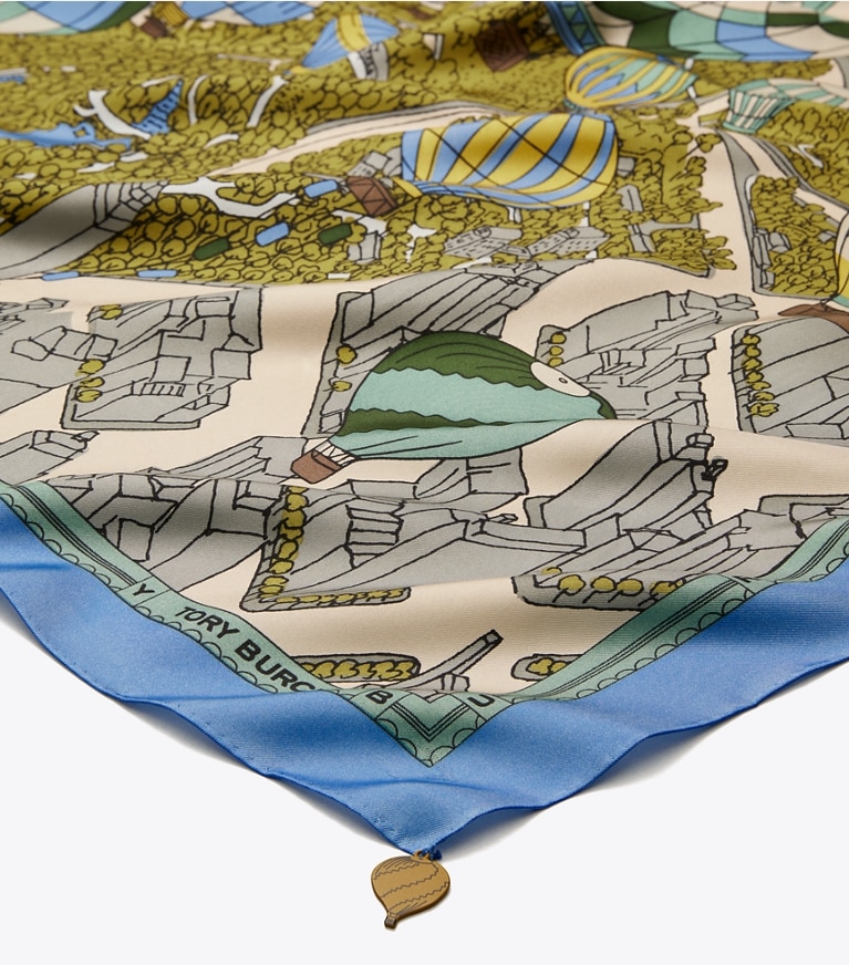 Tory Burch designer scarves Balloons In the Sky Silk Square Scarf  in Blue Marina overhead