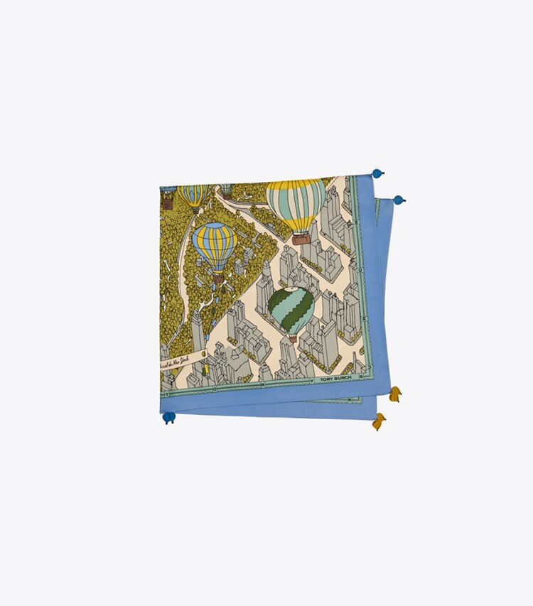 Tory Burch designer scarves Balloons In the Sky Silk Square Scarf  in Blue Marina folded