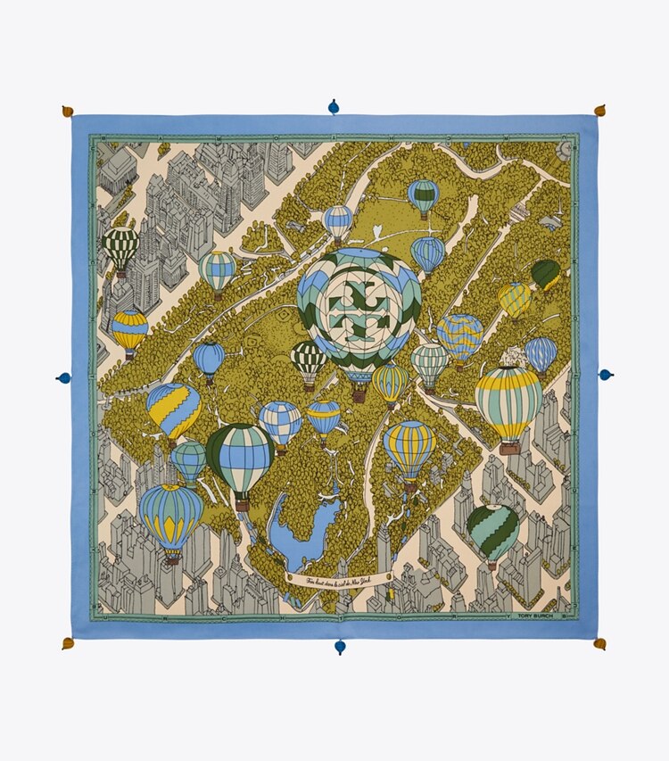 Tory Burch designer scarves Balloons In the Sky Silk Square Scarf  in Blue Marina overhead