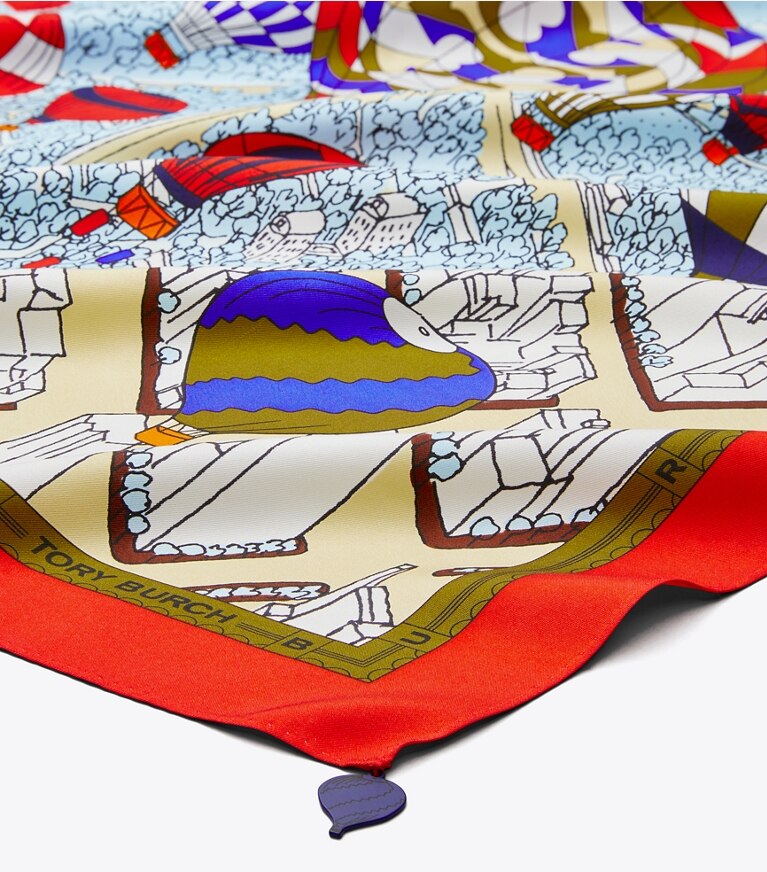 Tory Burch designer scarves Balloons In the Sky Silk Square Scarf in RED overhead