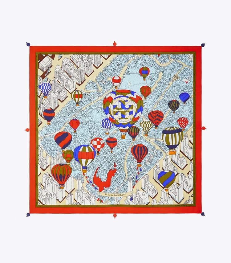 Tory Burch designer scarves Balloons In the Sky Silk Square Scarf in RED overhead
