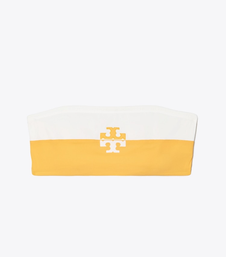 Tory Burch designer deux pieces Bandeau color-block dans JACKFRUIT / NEW IVORY de face
