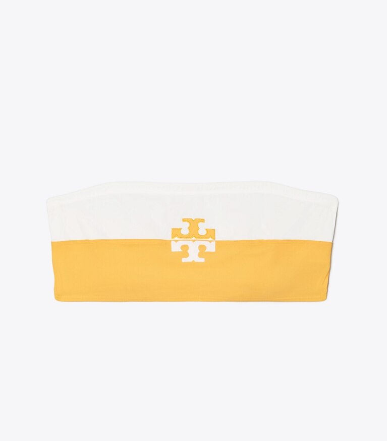 Tory Burch designer deux pieces Bandeau color-block dans JACKFRUIT / NEW IVORY de face