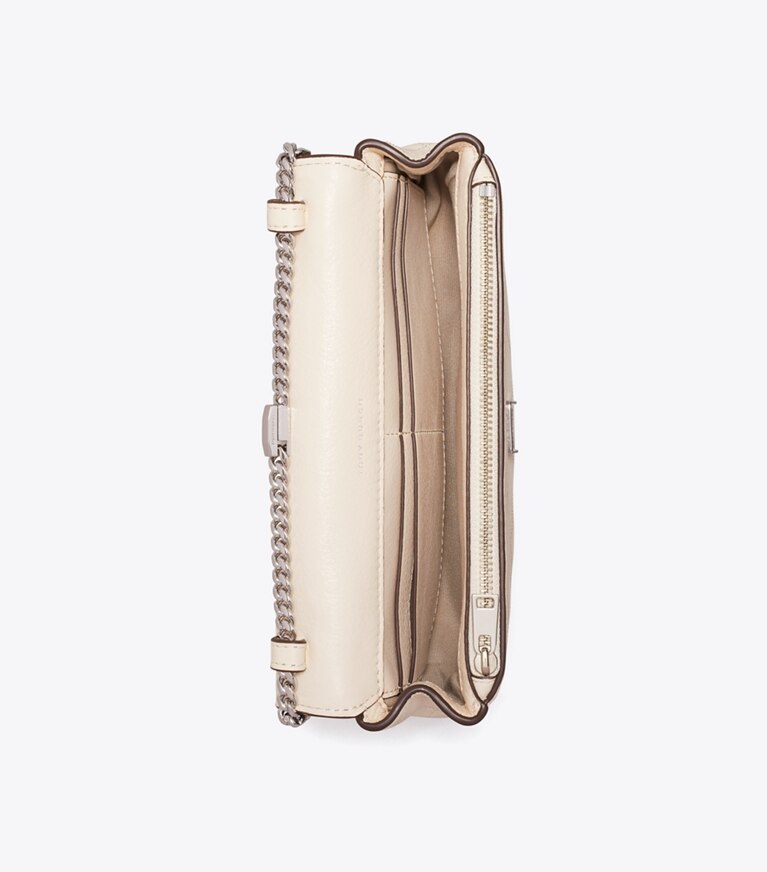 Tory Burch diseñador bolsos bandolera Bandolera acolchado con cadena Charlie en Light Cream / Charms vista superior