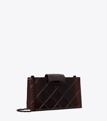 Tory Burch diseñador bolsos bandolera Bandolera de charol Mini Fleming en Deep Burgundy ángulo