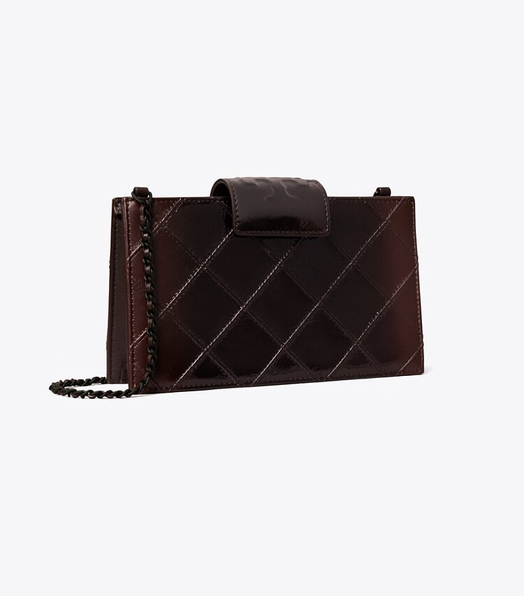 Tory Burch diseñador bolsos bandolera Bandolera de charol Mini Fleming en Deep Burgundy ángulo