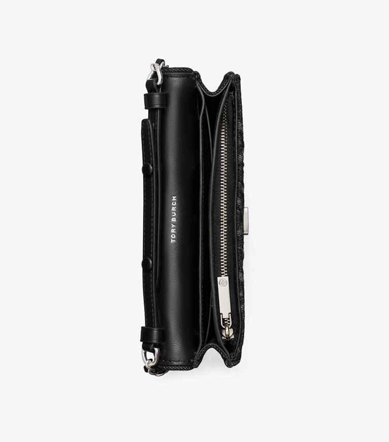 Tory Burch diseñador bolsos bandolera Bandolera de denim con cadena Fleming en Black vista superior