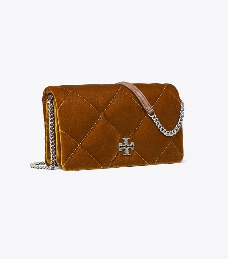 Tory Burch diseñador bolsos bandolera Bandolera de terciopelo acolchado con forma de rombos Kira en Warm Honey ángulo