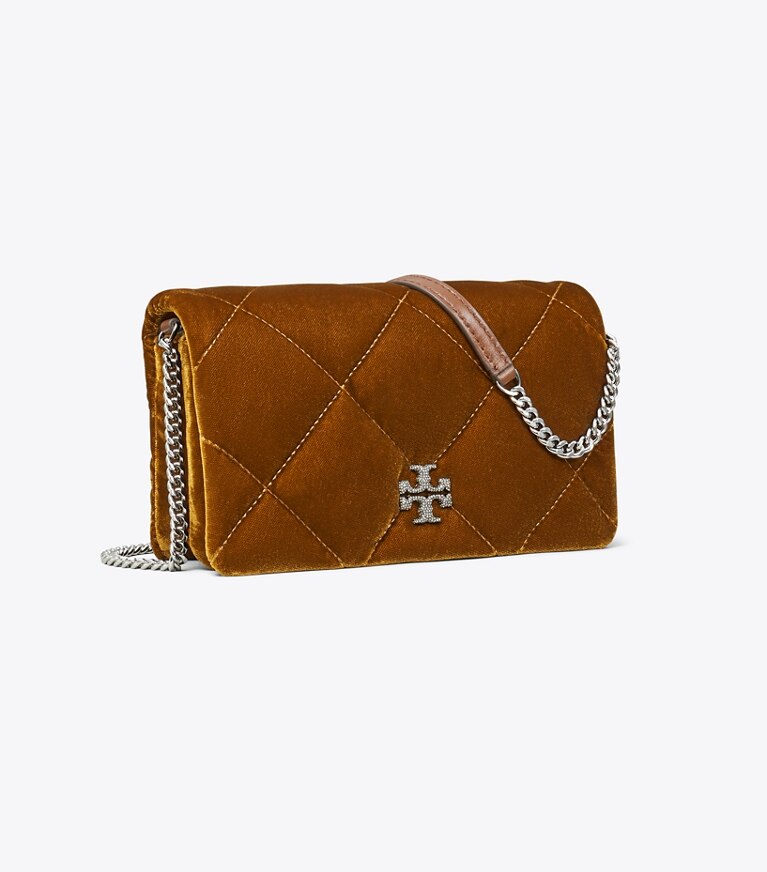 Tory Burch diseñador bolsos bandolera Bandolera de terciopelo acolchado con forma de rombos Kira en Warm Honey ángulo
