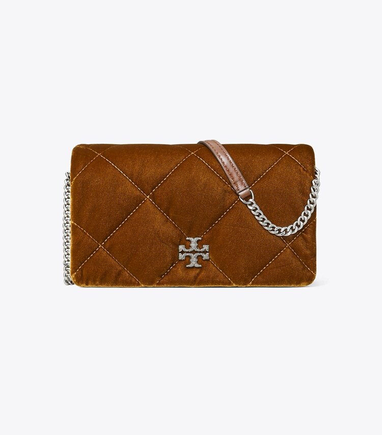 Tory Burch diseñador bolsos bandolera Bandolera de terciopelo acolchado con forma de rombos Kira en Warm Honey frente