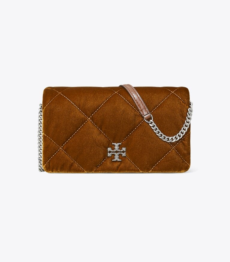 Tory Burch diseñador bolsos bandolera Bandolera de terciopelo acolchado con forma de rombos Kira en Warm Honey frente