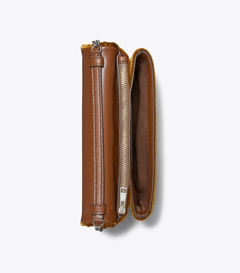 Tory Burch diseñador bolsos bandolera Bandolera de terciopelo acolchado con forma de rombos Kira en Warm Honey vista superior