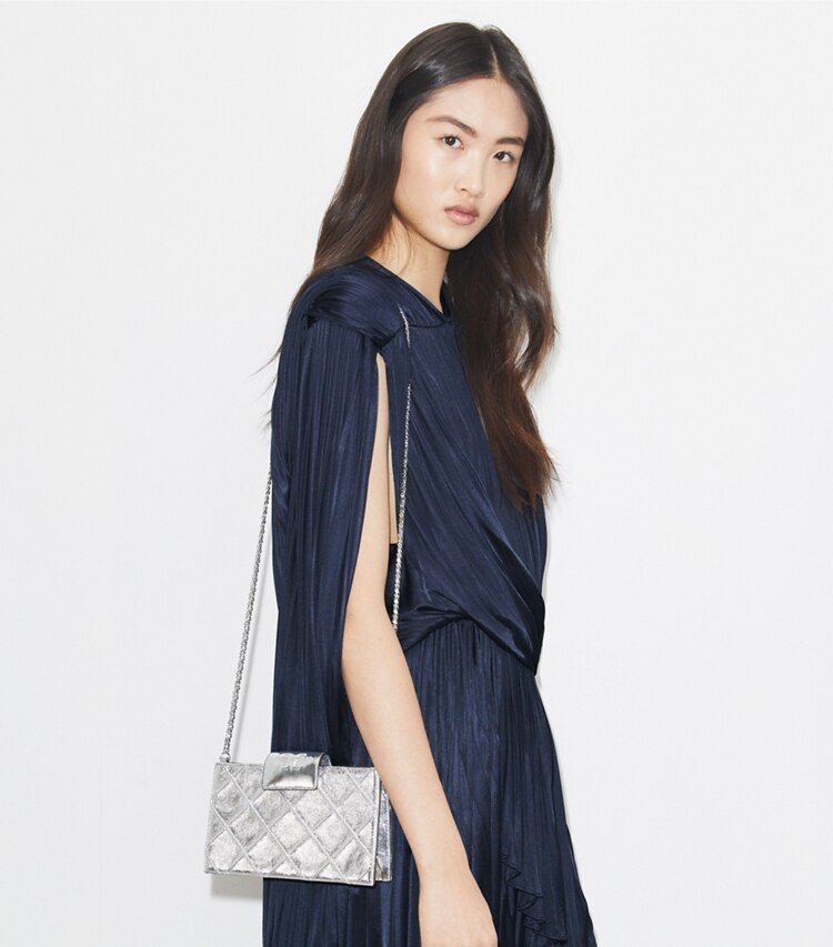 Tory Burch diseñador bolsos bandolera Bandolera metálica Mini Fleming en Silver accesorio en modelo