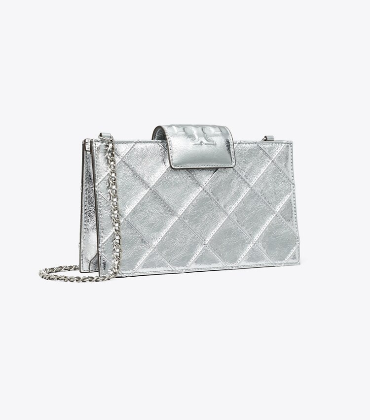 Tory Burch diseñador bolsos bandolera Bandolera metálica Mini Fleming en Silver ángulo