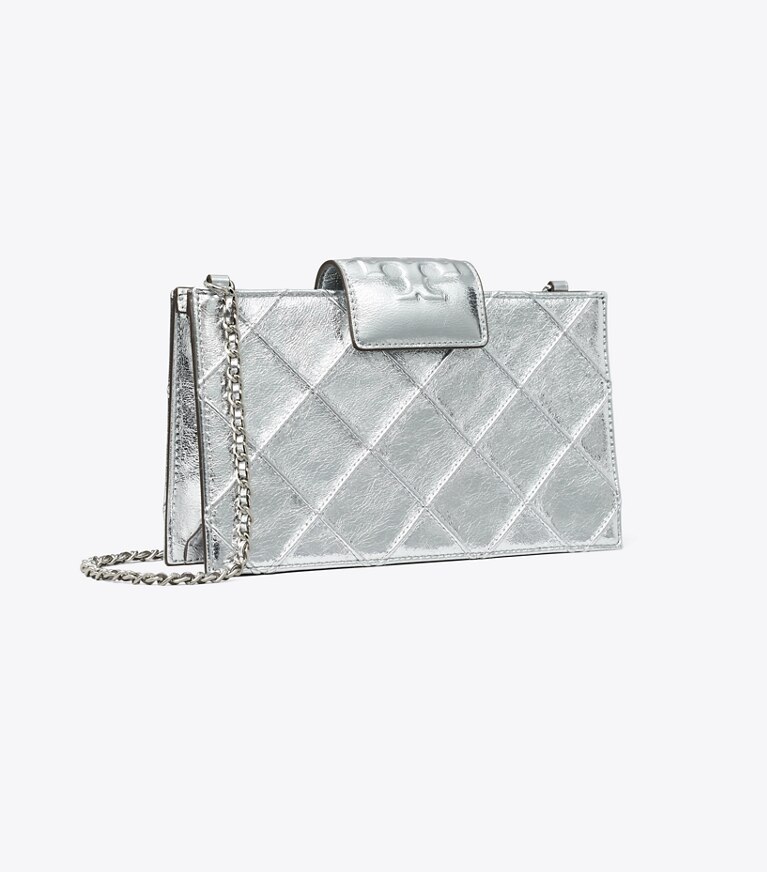 Tory Burch diseñador bolsos bandolera Bandolera metálica Mini Fleming en Silver ángulo