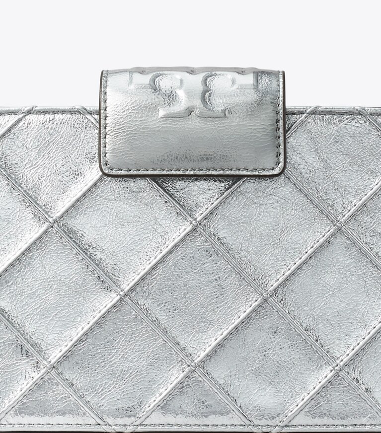 Tory Burch diseñador bolsos bandolera Bandolera metálica Mini Fleming en Silver detalle