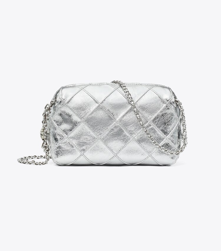 Tory Burch diseñador bolsos bandolera Bandolera metalizada suave Fleming en Silver frente