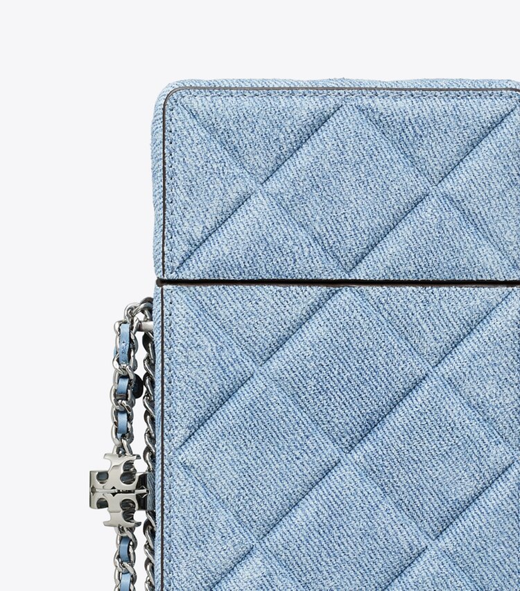 Tory Burch diseñador minibolsos Bandolera para teléfono de gamuza con estampado de denim Fleming en Denim detalle