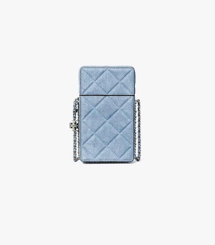 Tory Burch diseñador minibolsos Bandolera para teléfono de gamuza con estampado de denim Fleming en Denim frente