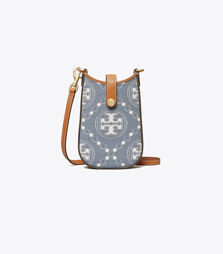 Tory Burch diseñador minibolsos Bandolera para teléfono de mezclilla con monograma en T en Multi frente