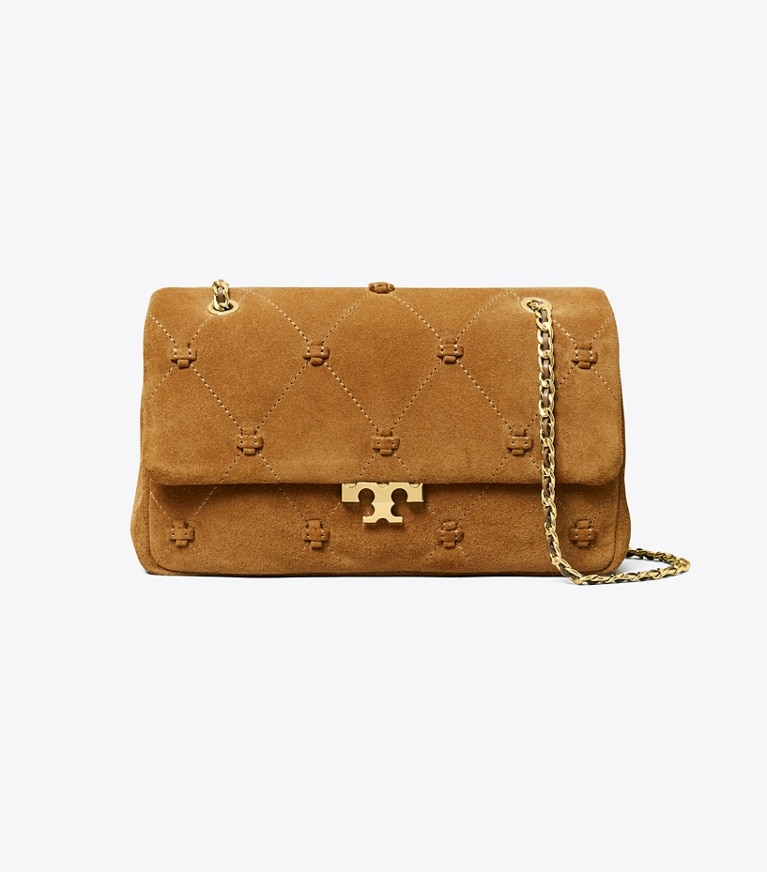 Tory Burch diseñador bolsos de hombro Bandolera Small Bunny Knot de ante en Toffee frontal
