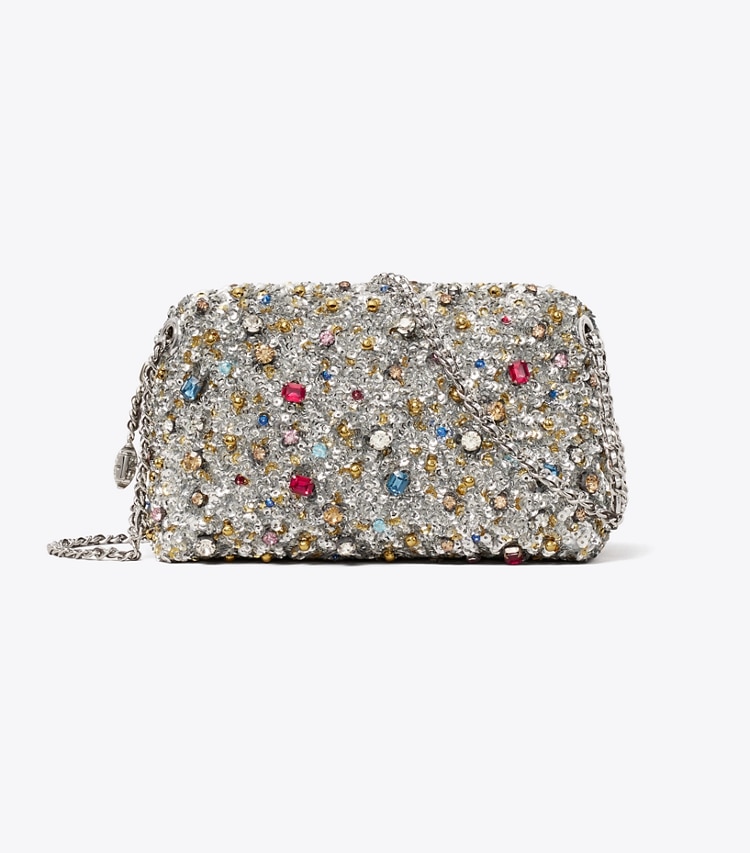 Tory Burch diseñador bolsos bandolera Bandolera suave con adornos Fleming en Multi Stone frente